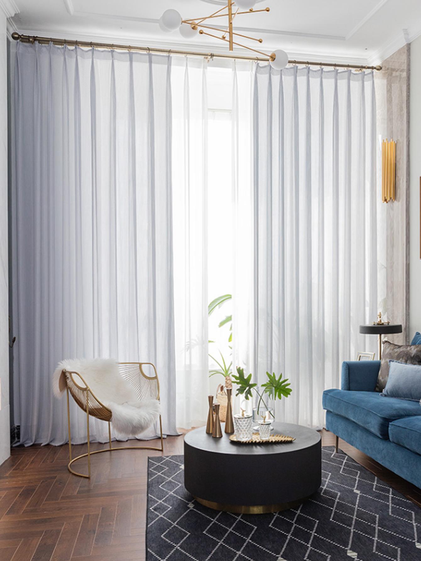 Witte Gordijnen met Visgraatpatroon, Verduisterende Gordijnen, Balkon Horren, Modern En Eenvoudig W132xH183cm&Velcro