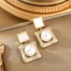 Retro Geometric Square Pearl Zirconia Earrings - Elegant Fashion Drops