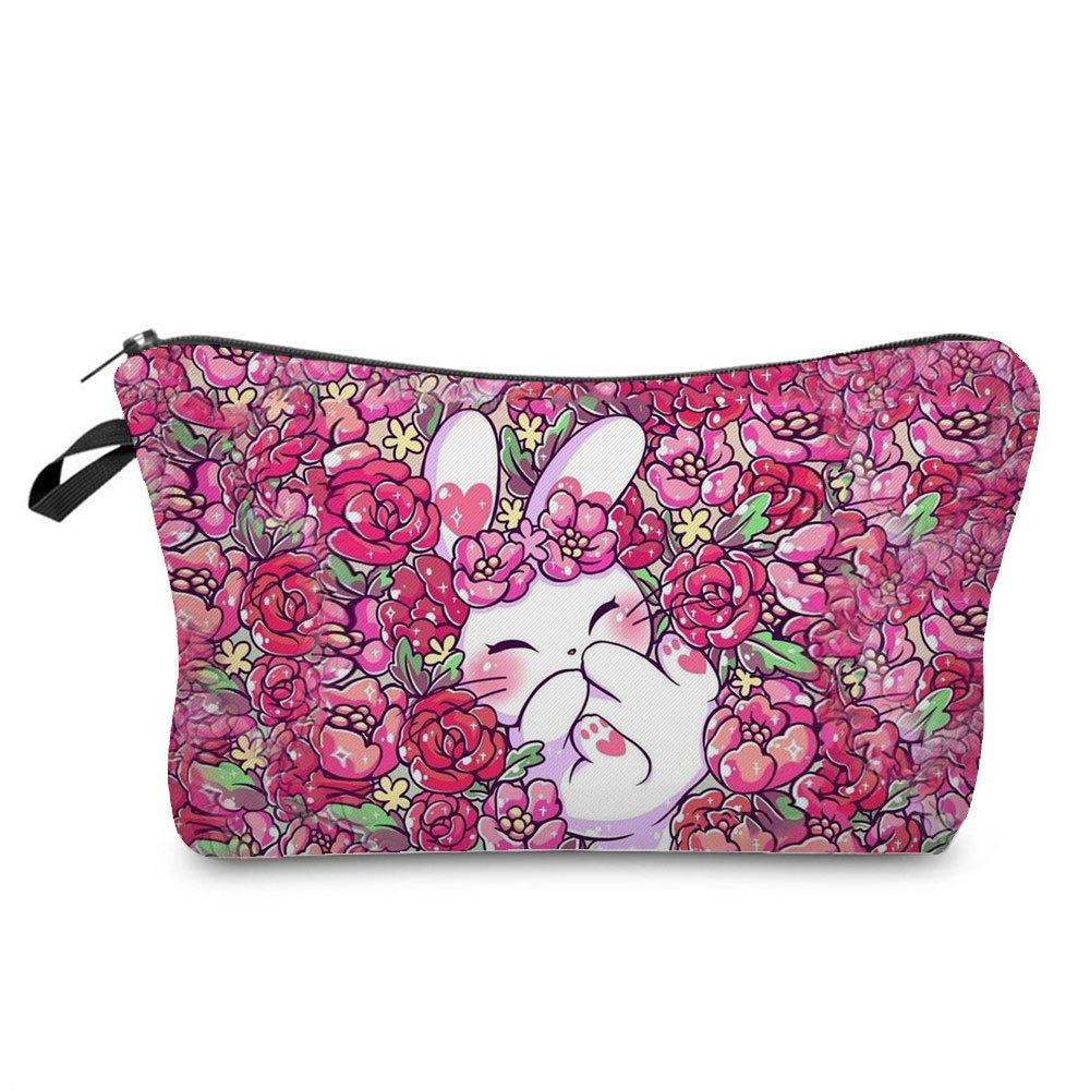Women Rabbit Print Cosmetic Bag Toiletries Organize Travel Storage Case  6412 KTB