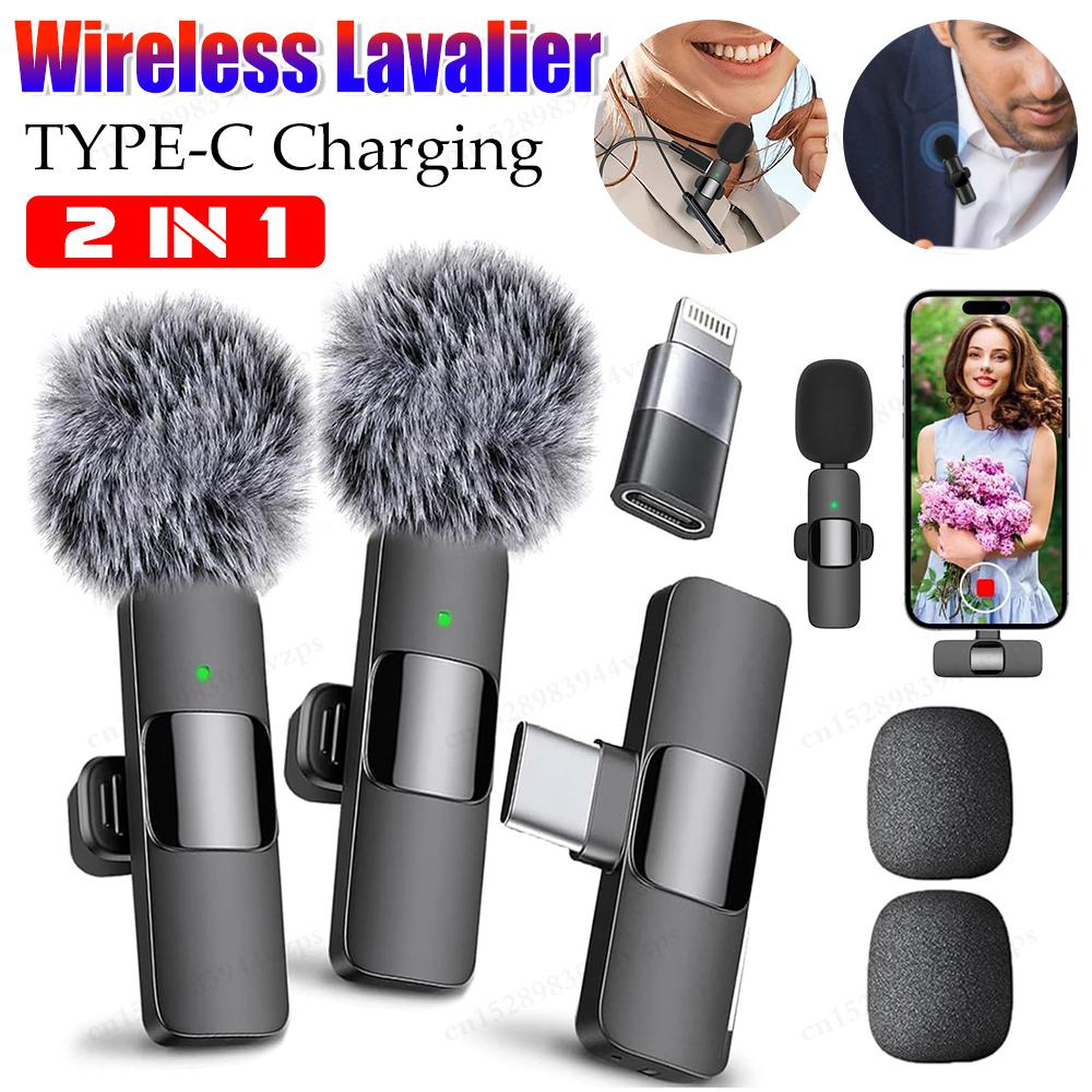 2 In 1 Wireless Lavalier Microphone Type-C Charging Portable Audio Video Recording Mic for iPhone Android Live Broadcast Gaming