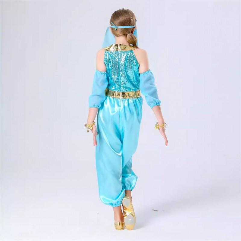 Kids Jasmine Princess Costume Halloween Party Indian Style Fantasy Dress Cosplay Outfit Girls