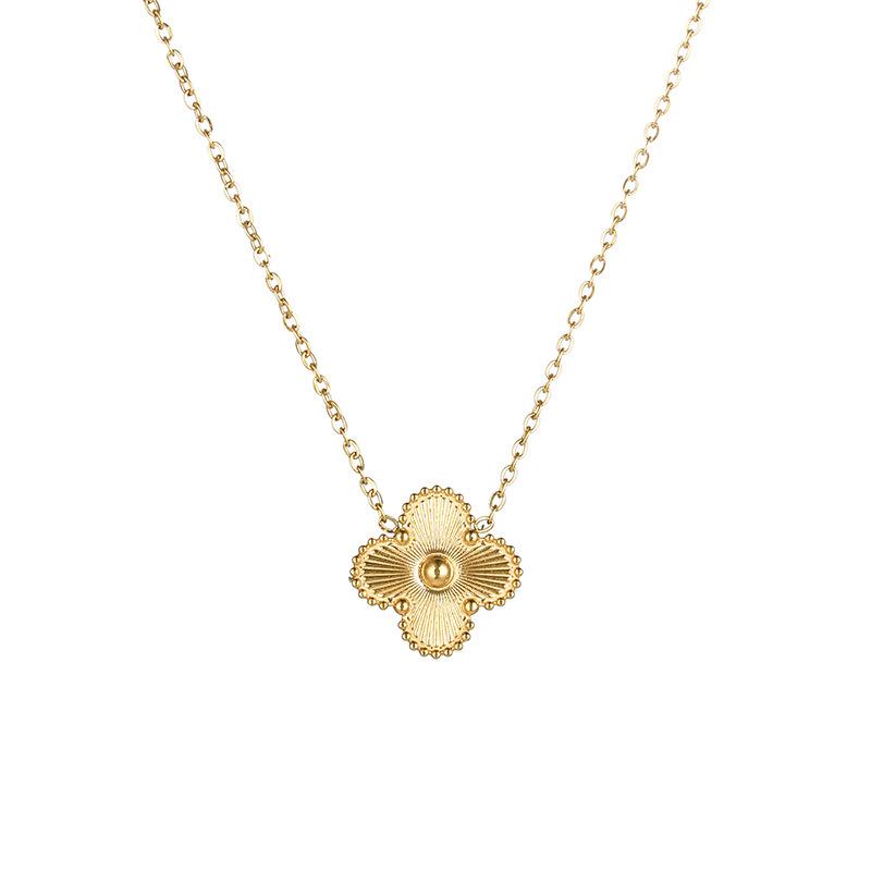 Elegant Four-Leaf Clover Necklace & Bracelet Set - Titanium Steel, Laser-Cut Design, Stylish for European & American Fashion.