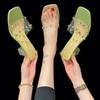 Fashion Crystal Clear Transparent Slippers Female Shoes Middle Heels Comfortable New Summer Women Shoes Woman Fashion Cool Mules Slides