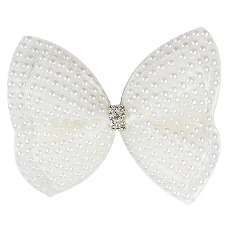 Spring Summer New Design Fashion Cute Girls Big White Flower Pearl Bow Hair Clip for Wedding