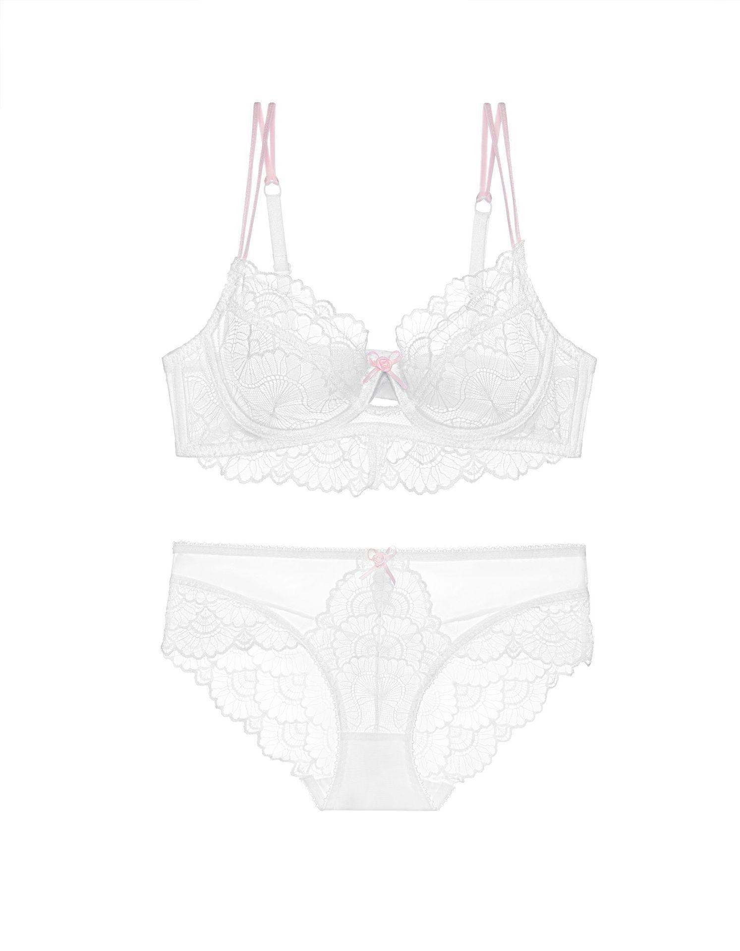 

Fashion ultra-thin lace bra big chest shows small sexy contrasting color women s underwear large size bra 70A білий