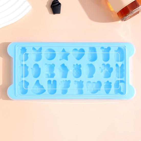 Silicone Ice Cube Tray with Lid 24 Grids Patterns BPA-Free Demold Transparent Odor-Free Dust-Proof Ice Mold