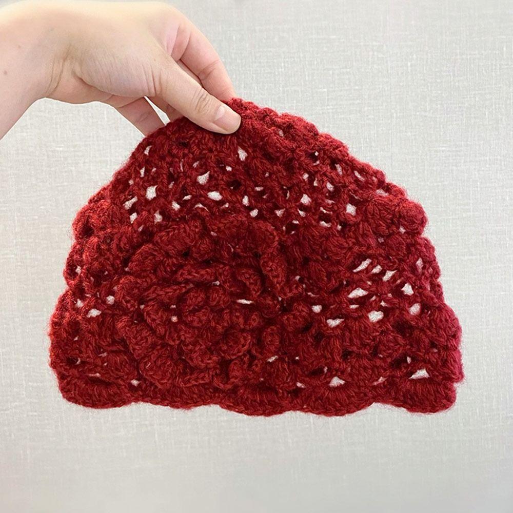 Flowers Knitted Hat Hollowed Out Skullies Hat Breathable Baotou Hat  for Women