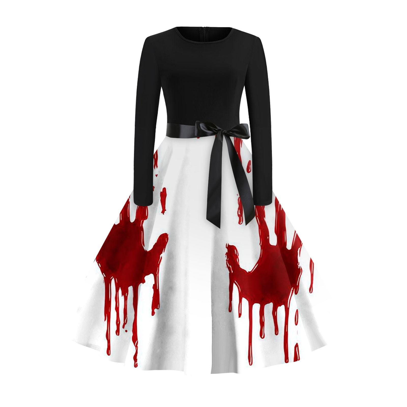 

Женское модное повседневное платье с круглым вырезом, принтом на Хэллоуин и длинными рукавами XXL белый