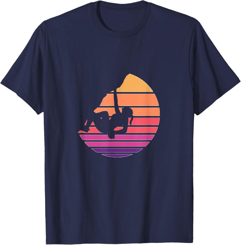 Rock Climbing Sunset Retro Vintage Graphic Tee Men Women Cotton Short Sleeve TShirt Outdoor Sports