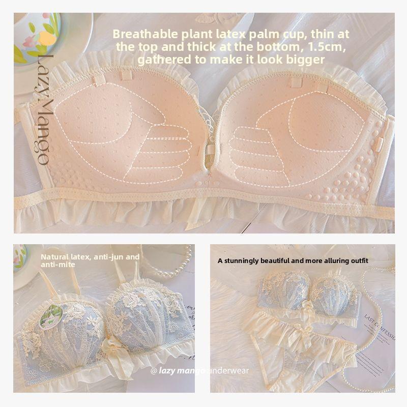 Sexy Lace Wireless Bra, Thickened Push Up Corrective Coquette Bra for Small Bust Young Women