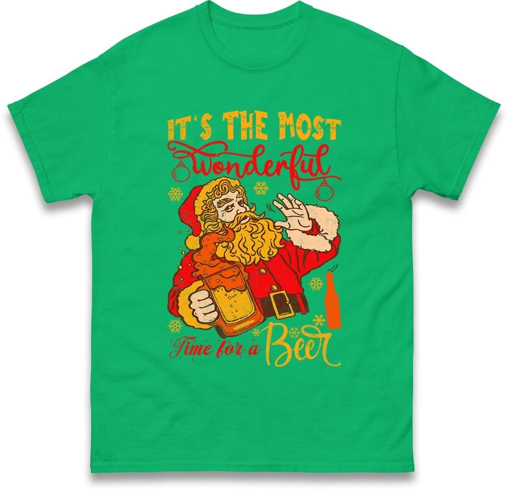 Its The Most Wonderful Time For A Beer Santa Christmas Tshirt Drinking Top