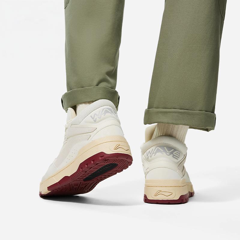 New LiNing Wave MID Cushioning Wear Resistant Low Top Skateboard Shoes Men's Ecru AGCT223-1