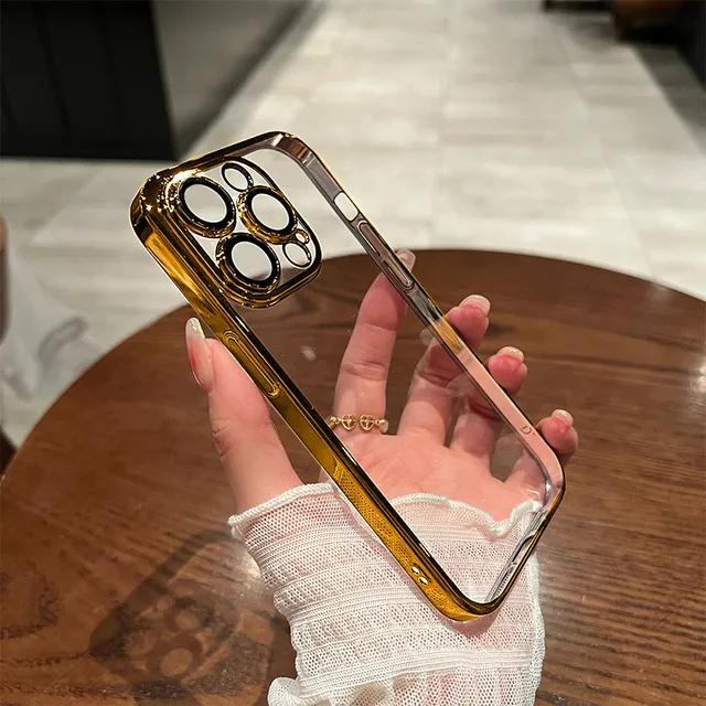 Luxury Clear Plating Phone Case For IPhone 15 11 12 13 14 Pro Max Plus Case Transparent Soft Shockproof Bumper Cover Accessories