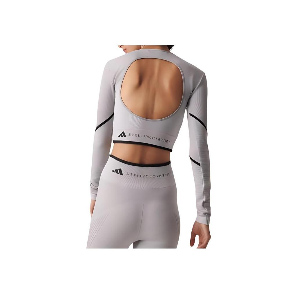 Adidas X Stella McCartney Co-Branded Stripe Crop Long Sleeve Fitness Top Women Tops Grey HR4511