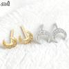 Effie Queen S925 Silver 14k Gold Moon & Star Zirconia Stud Earrings Fashion Jewelry for Women Banquet Party Ear Accessory APE29