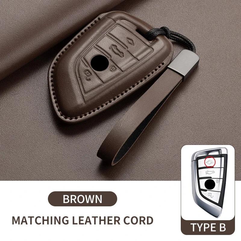 Leather Car Remote Key Case Cover Shell for BMW X1 X3 X5 X6 X7 1 3 5 6 7 Series G20 G30 G11 F15 F16 G01 G02 F48 Keyless Key Fob