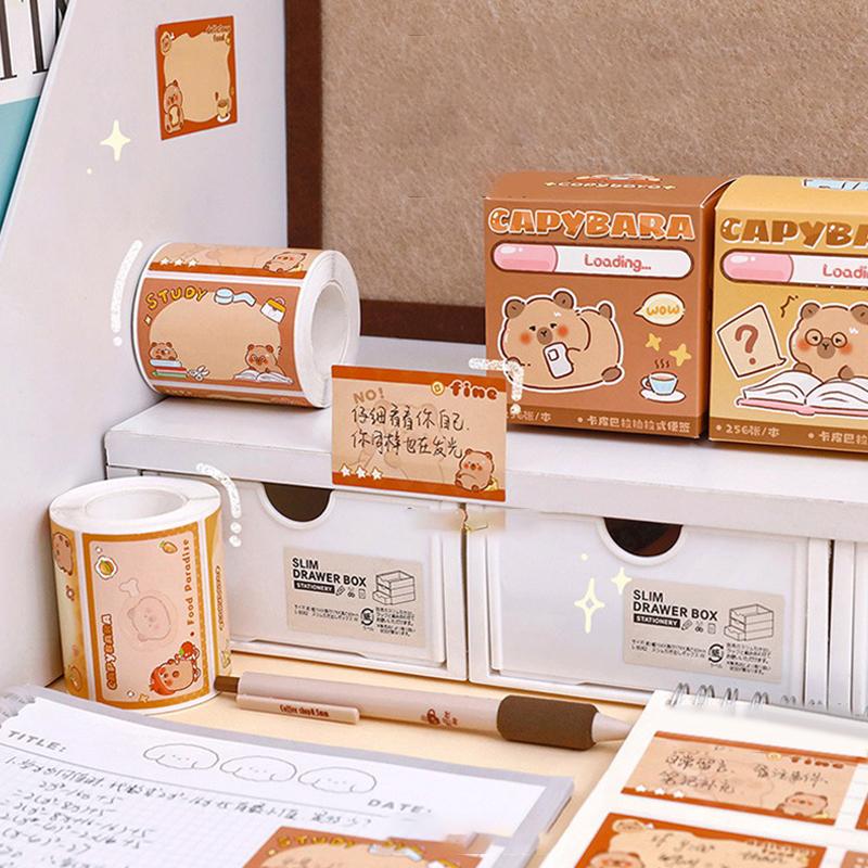 100/256 listů Kawaii papírnictví Roztomilé kreslené kapybary Samolepicí bločky Kancelářské potřeby Kreativní trhací Vytahovací typ Poznámkový papír