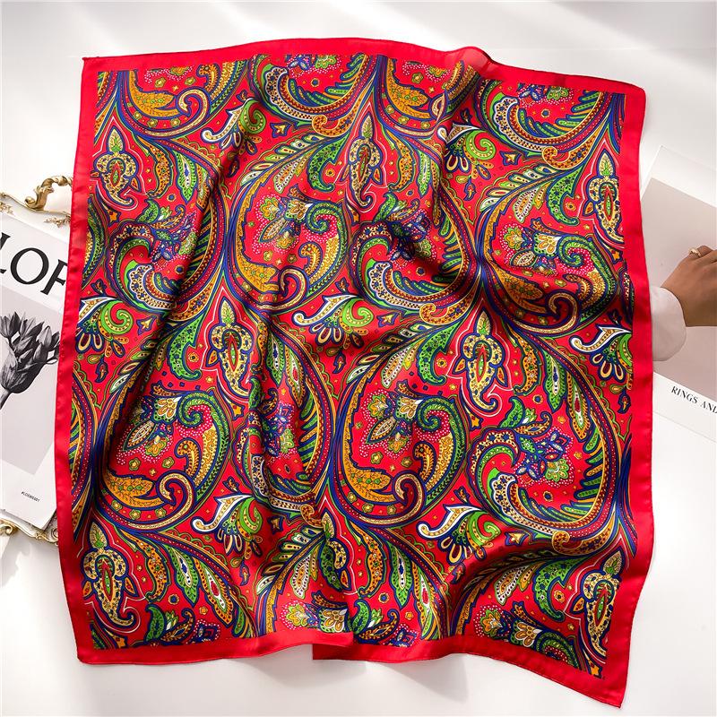 27.6in Vintage Paisley Print Square Scarf Multicolor Pattern Bandana Elegant Thin Sunscreen Head Wrap