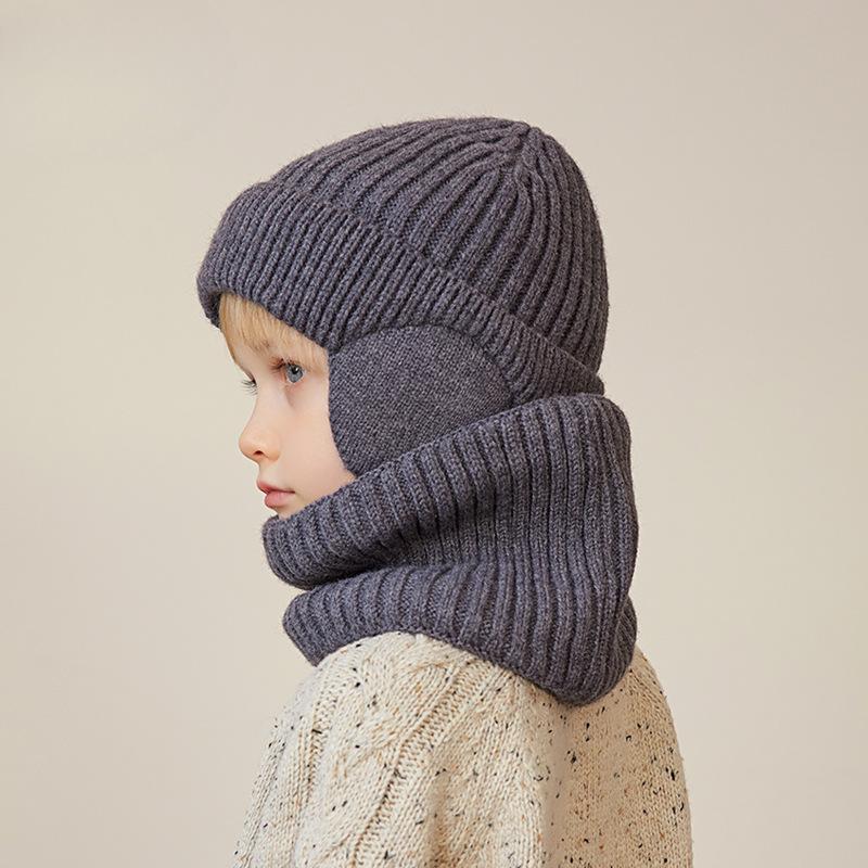 Winter Fleece-lined Children's Hat Scarf Set Knitted Woolen Cap