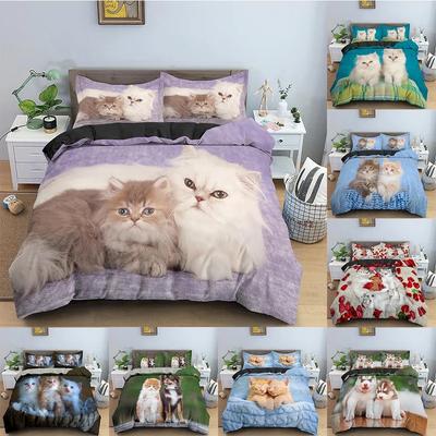 Niedliche Katzen Bettbezug Welpenmuster Bettwäscheset Bettdeckenbezüge für Schlafzimmer Einzel- King-Size Weicher Steppdeckenbezug Heimtextil