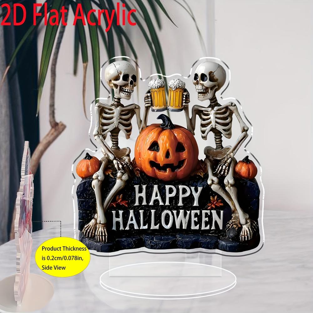 2D Flat Halloween Skull with Acrylic Decoration of Beer and Pumpkin -Bedroom,Living Room Tabletop Display,Holiday Home Decoration Halloween Decoration