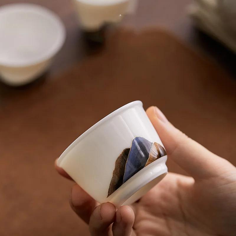 White porcelain set cup mountain river master cup kung fu tea set small cup tea cup personal tea cup modern Chinese style