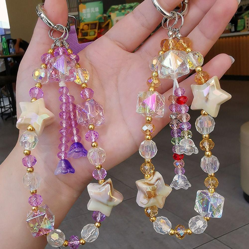 

Auroral Coloration Crystal Phone Lanyard Blingbling Pentagram Keychain Bag Decor Style B
