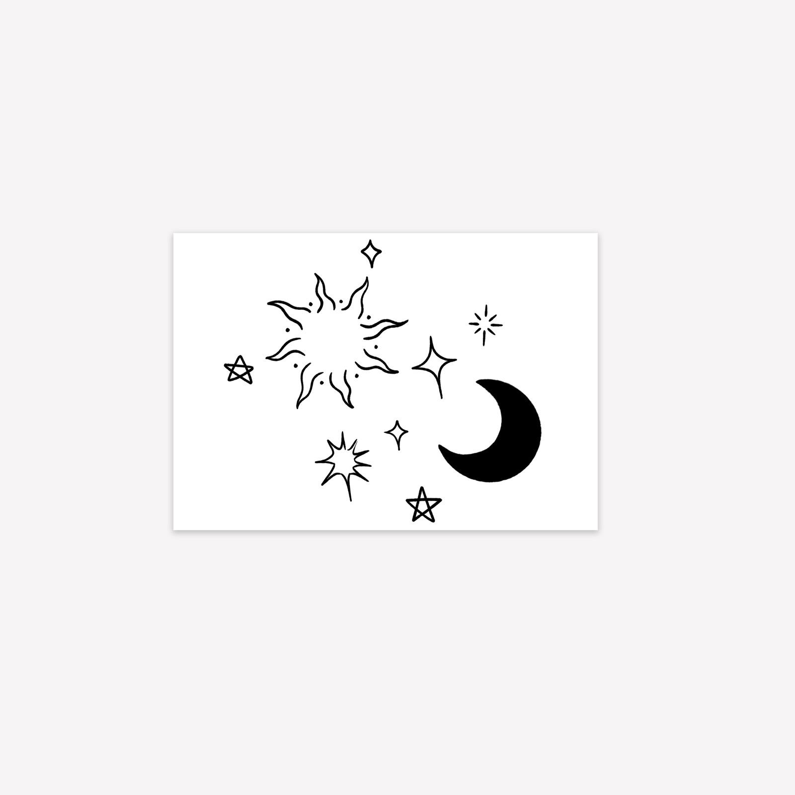 Sun, Moon, Stars Tattoo Sticker Advanced Sense Small Fresh Personality Niche Simple Arm Tattoo Sticker 10*7