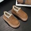 Leather retro women's autumn and winter models, leather velvet thickened warm fluffy shoes, platform casual cotton shoes
