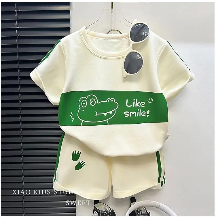 2Pcs Cartoon Bear Children Short Sleeve Shorts Sets Summer Kids Clothes Boy Girl Baby Thin Cotton Tee Tracksuits Fashion Outfits