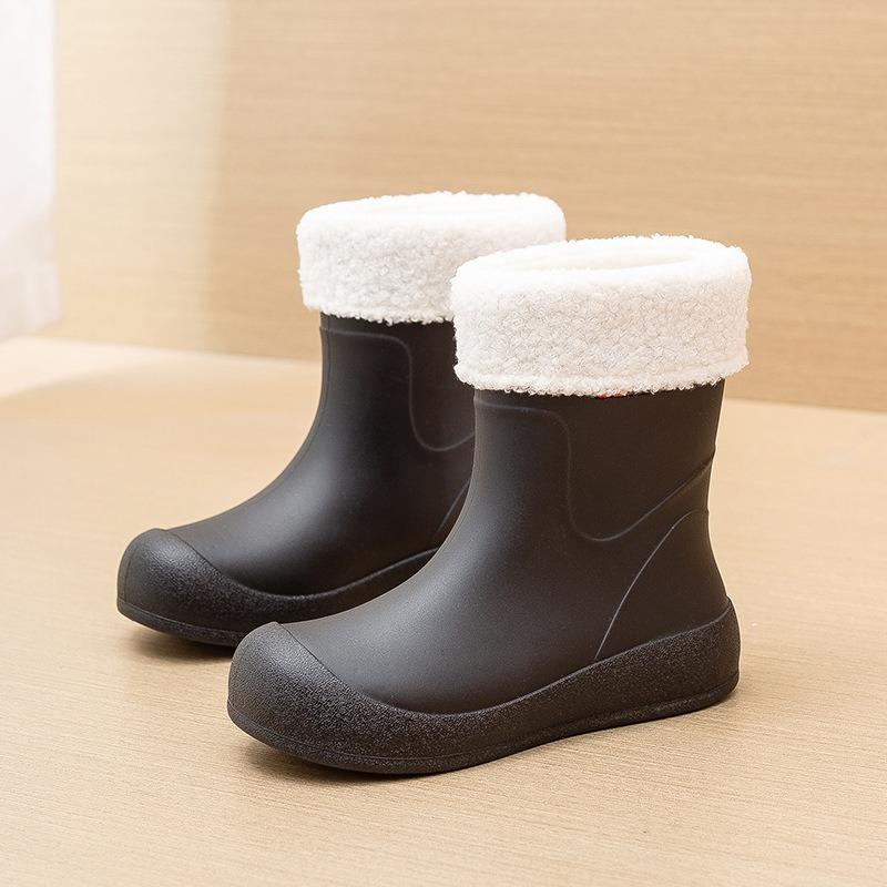 Fashion new women's wear-resistant rain shoes rain boots medium tube velvet warm water shoes kitchen non-slip waterproof work rubber shoes