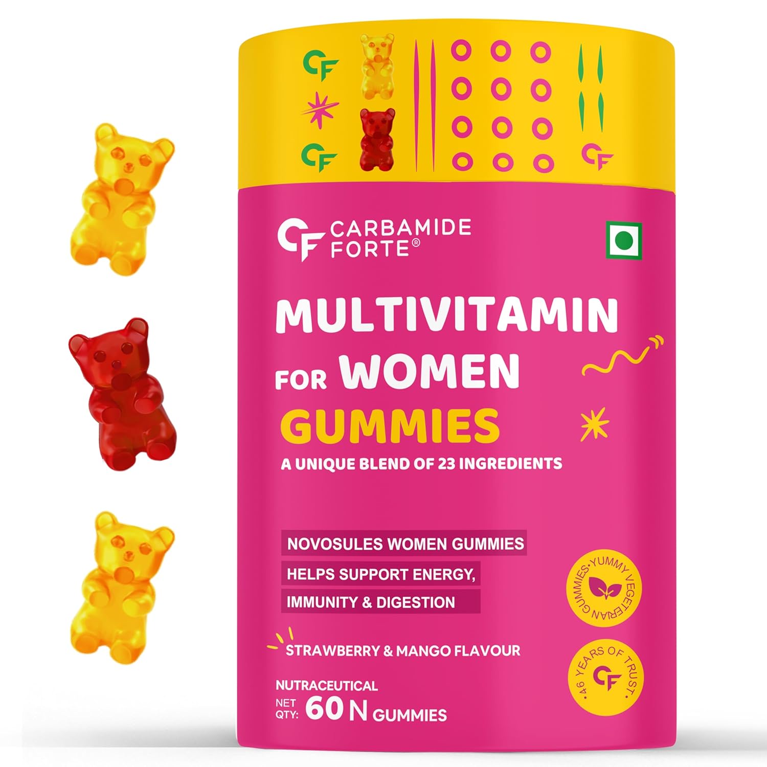 

Carbamide Forte Multivitamin Gummies for Women 60 Veg Gummies Hair Skin Nails Support Energy Immunity
