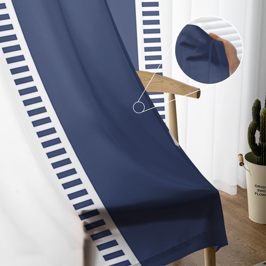 Blue Stripes Texture White Sheer Curtains for Living Room Decoration Window Curtains for Kitchen Tulle Voile Organza Curtains