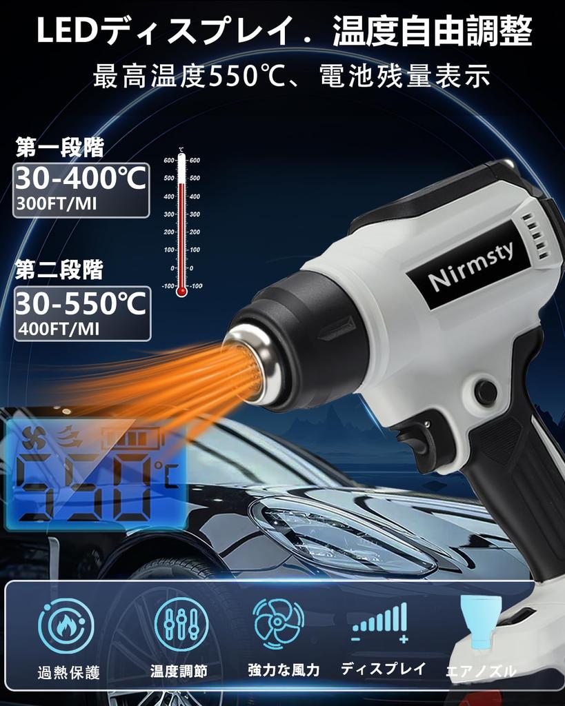 Rechargeable Heat Gun with Temperature Two Wind LCD and Temperature Compatible with Makita Includes 3 Versatile for DIY including shrinking and