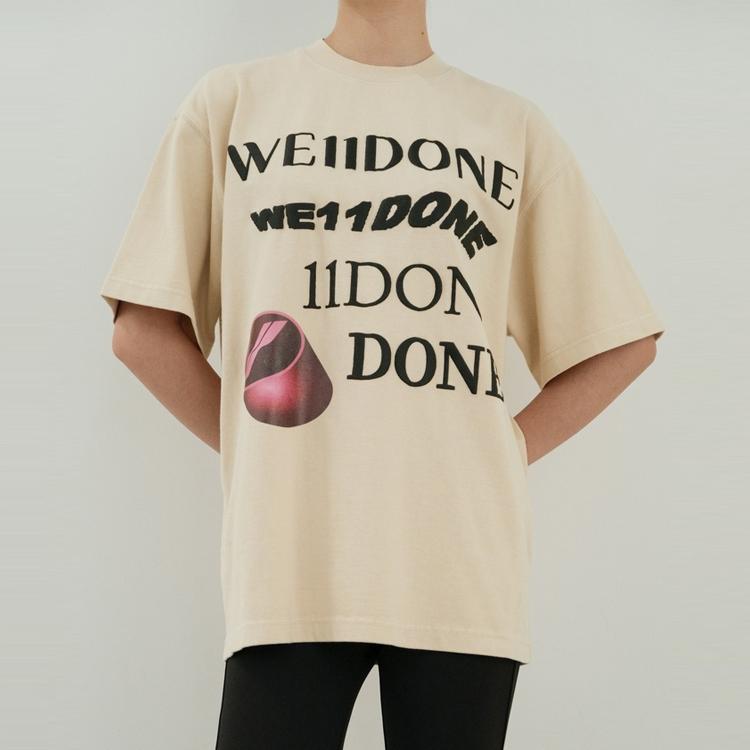 We11done Washed Logo T-Shirt Ivory Unisex Tops Cream WD-TT8-20-107-U-IV