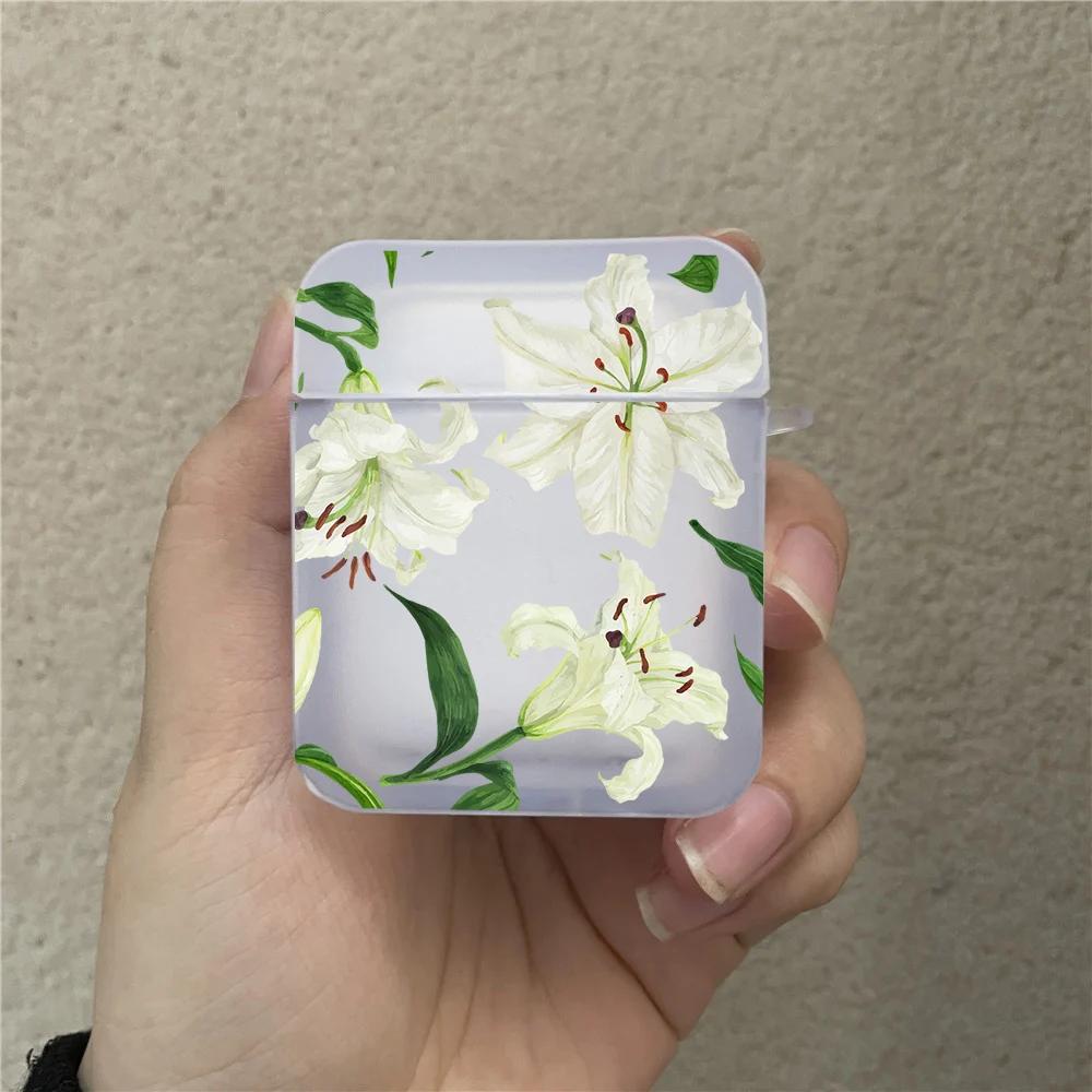 Cute Lily Flower Print Earphone Case for Apple AirPods 4 1 2 Pro2 Pro Bluetooth Headphone Cover Protective Soft TPU Cover Cases
