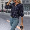 Women Long Sleeve V Neck Casual Pullover Top Printed Shirt for Spring Autumn Fashion