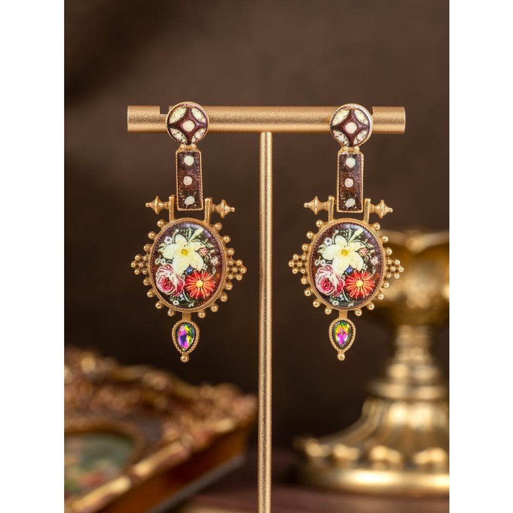 Enamel Relief National Style New Chinese Plum Blossom Earrings Medieval Vintage Gorgeous Retro Old Earrings