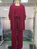 2025 Women's Solid Color Round Neck Long Sleeve Top and Belted Pants 3-Piece Set