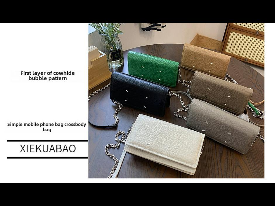 Genuine Leather Women's Chain Bag 2024 - Korean & Japanese Fashion Small Oblique Shoulder Bag, First Layer Cowhide, Niche Design