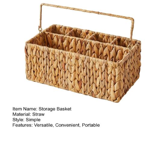Yousheng Woven Storage Basket with Handle 4 Compartments Handcrafted Natural Utensil Organizer for Kitchen Countertop Picnic BBQ Portable Cutlery