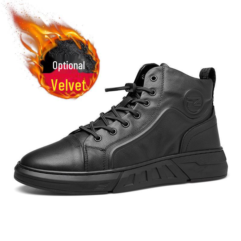 

Men s Genuine Leather High-Top Martin Boots - Winter Velvet-Lined Casual Breathable Board Shoes Size 43