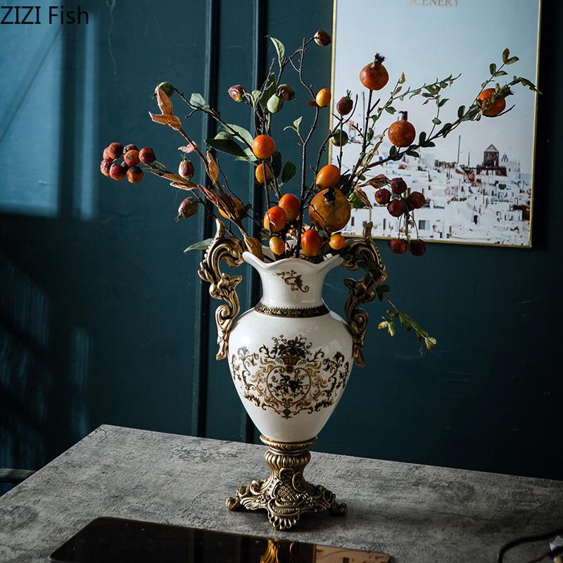Klassisk Blomster Dekorativ Keramikvas Blomkrukor Skrivbordsdekoration Blomsterarrangemang Vita Blomstervaser Rum Estetisk Dekor