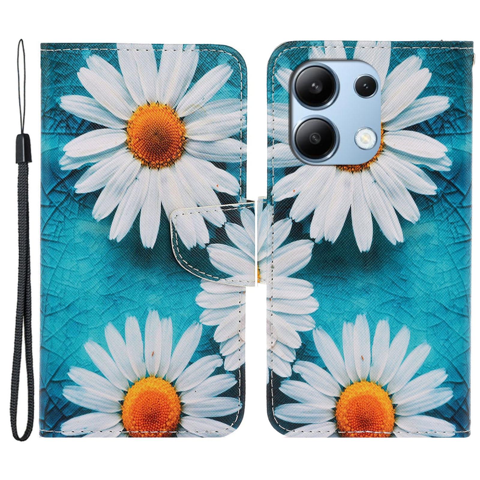 

For Xiaomi Redmi Note 13 4G Case PU Leather Stand Wallet Phone Cover Pattern Printing Chrysanthemum