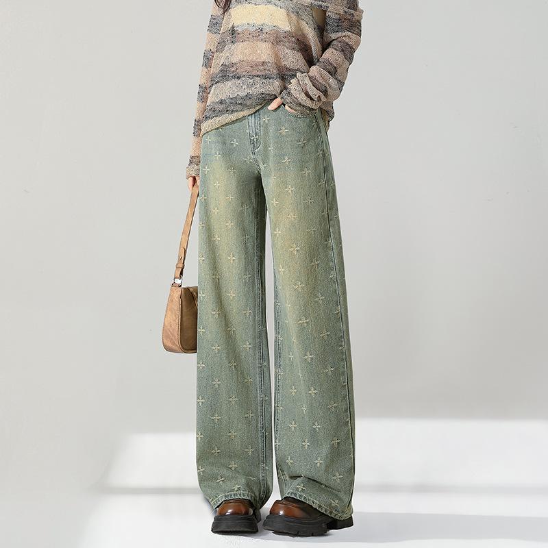 Women's High-Waisted Blue Retro Wide-Leg Jeans, Summer 2025 Collection, Slim Fit and Lightweight