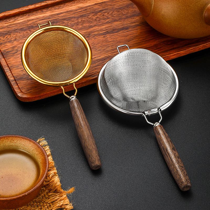 Japanese Style Wooden Handle Stainless Steel Tea Infuser and Strainer - Gongfu Tea Set Accessories for Pu'er Tea Ceremony