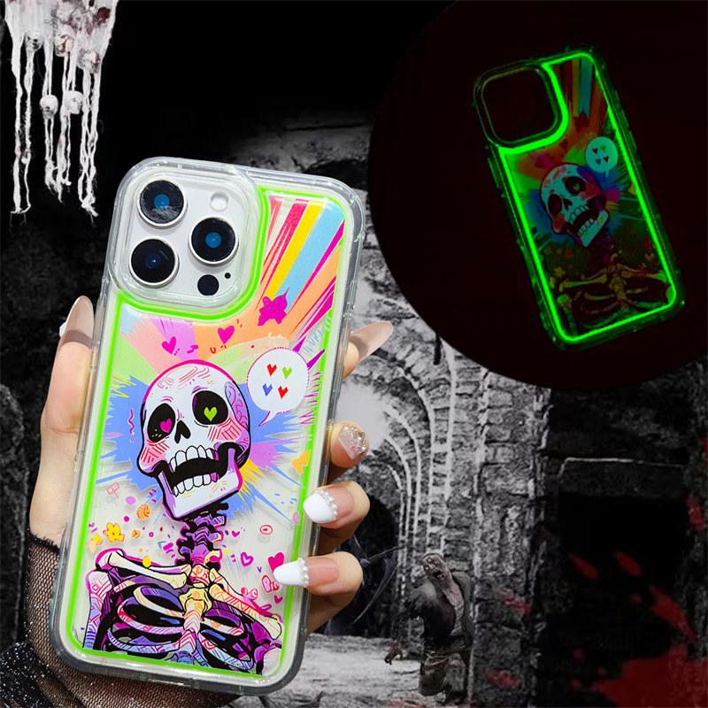 

Чехол с подушкой безопасности Halloween Skull Head, светящийся в темноте, для iPhone 16 Pro Max 15 14 Plus 13 12 11 Pro Samsung S24 S23 S22 Ultra, защитный чехол от падения Samsung S23 Ultra зелёный