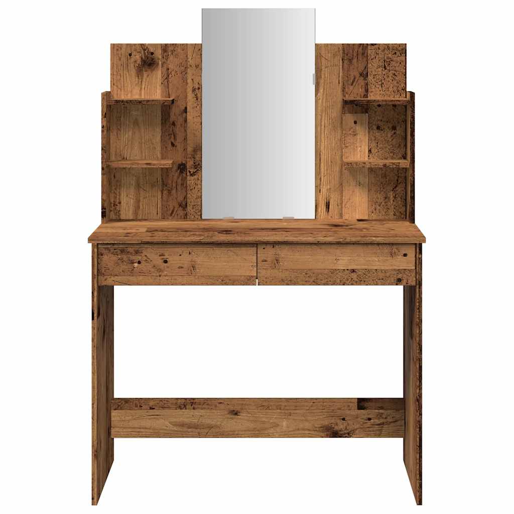 Makeup Table with Mirror Rustic Wood Look 96 x 39 x 142 cm