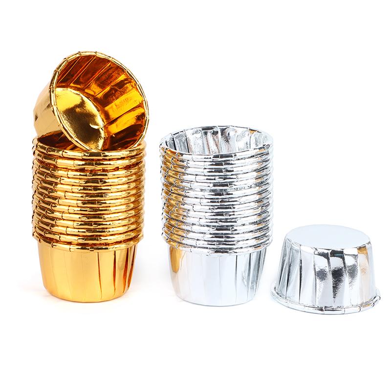 50 buc mini brioșe Cupă de folie Înveliș de hârtie pentru brioșe Auriu Argintiu Cupe pentru copt brioșe