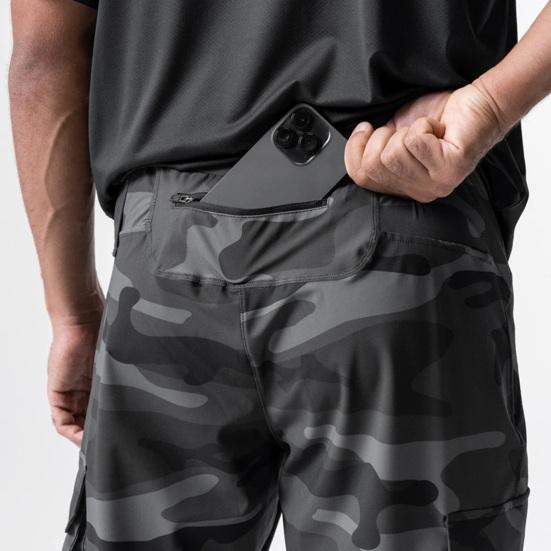 Men Pants Thin Side Zippered Pockets Drawstring Elastic Waist Slim Fit Camouflage Print Ankle-banded Quick Dry Gym Traning Jogging Sweatpants